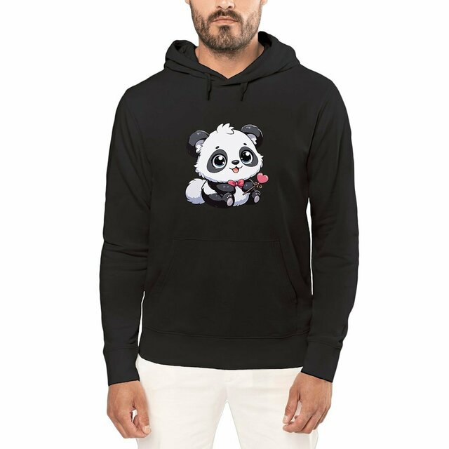 Image front Sweat panda à capuche unisexe en coton et polyester recyclé.