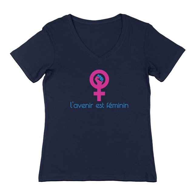Image back T-shirt Femme durable Col V féministe poing levé - L'avenir est féminin