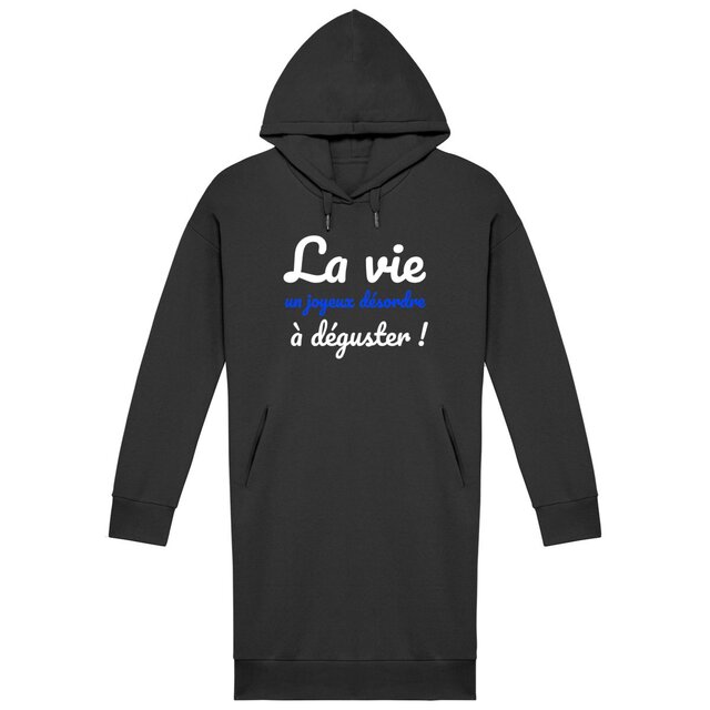 Image back Robe Sweat végan femme éco-responsable. La vie un joyeux désordre à déguster