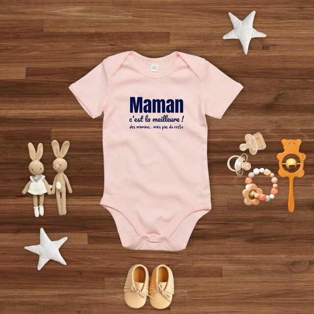Image front Body bébé éthique. Slogan humour sur maman. Imprimé en France à la demande