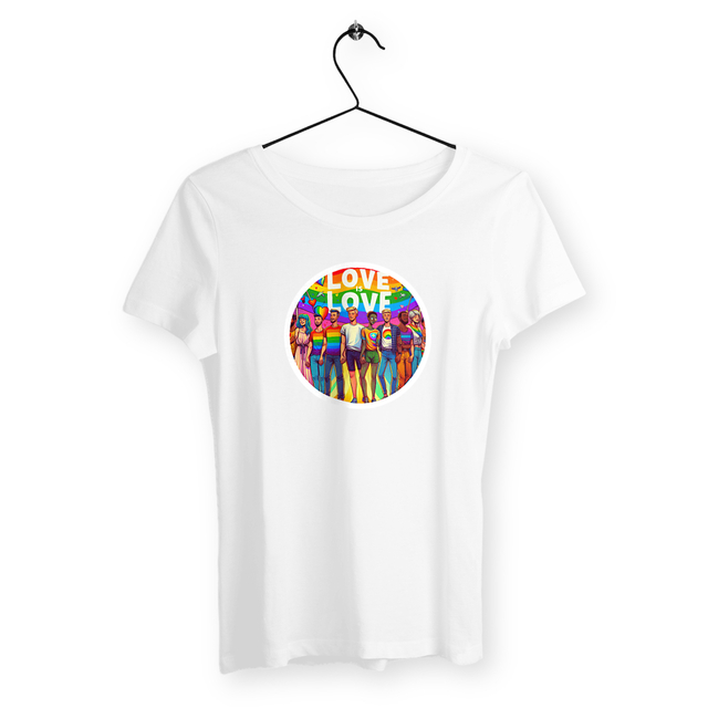 Image back T-shirt Femme coton biologique. Love is love imprimé sur le devant.
