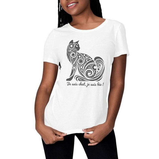 Image front T-shirt chat femme classique en coton biologique