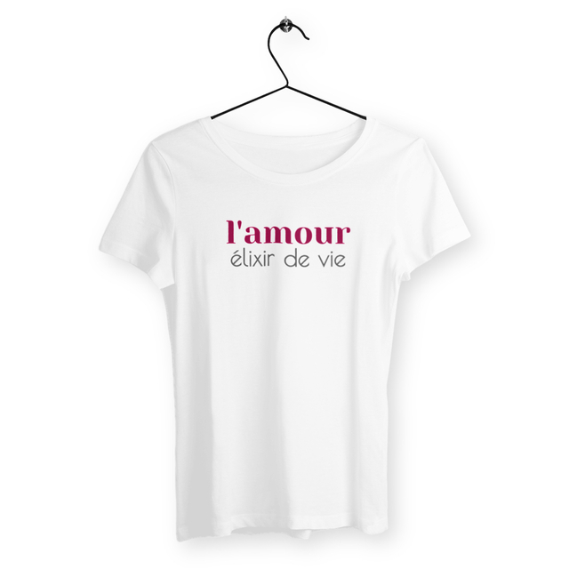 Image back T-shirt Femme certifié Végan. T-shirt écologique 100% coton. L'amour, élixir de vie.