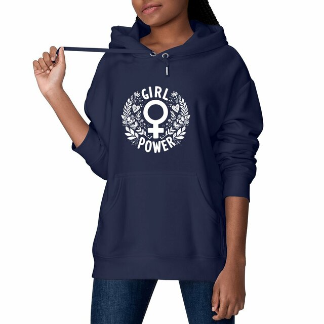 Image front Sweat à capuche unisexe Girl Power. Un vêtement éthique et durable.