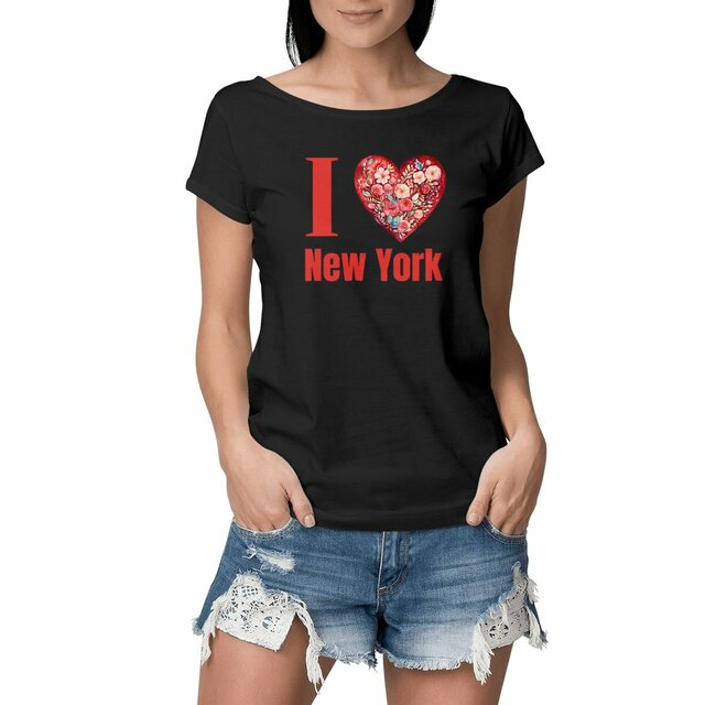 Image front T-shirt I Love New York Femme. En coton bio. Imprimé en France.