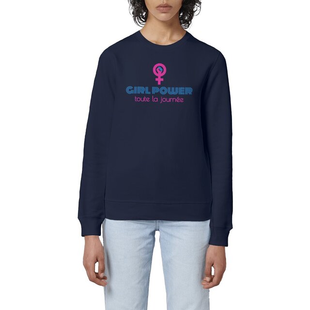 Image front Sweat-shirt durable militant(e) féministe - Girl power, toute la journée