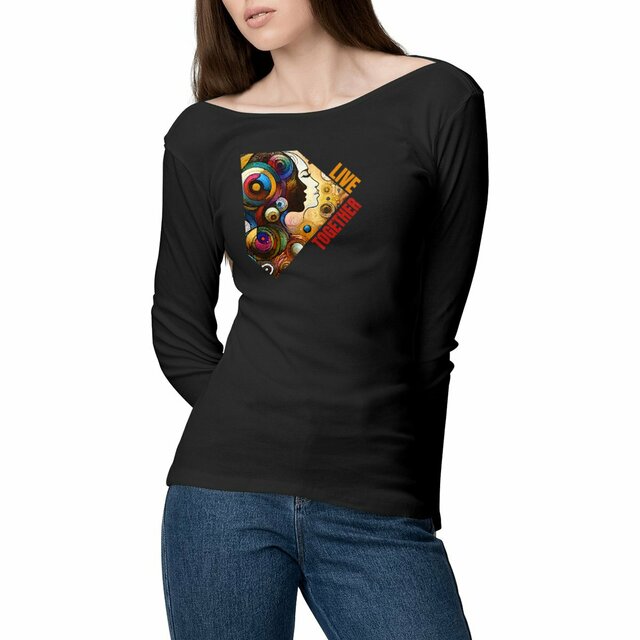 Image front T-shirt Femme manches longues en coton bio. T-shirt vivre ensemble