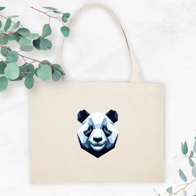 Image front Shopping bag, sac de courses, sac de plage, sac fourre-tout. Imprimé tête de panda
