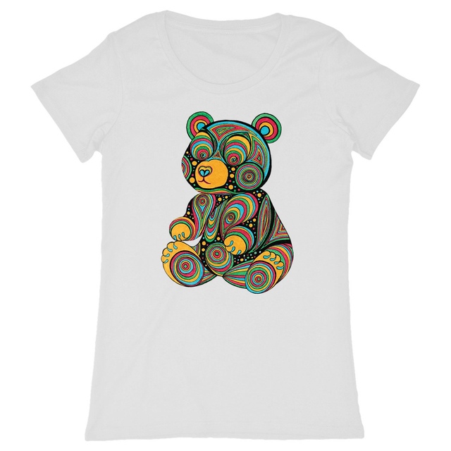 Image back T-shirt femme ourson dessiné à la main en coton biologique