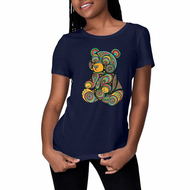 Image du produit T-shirt femme ourson dessiné à la main en coton biologique