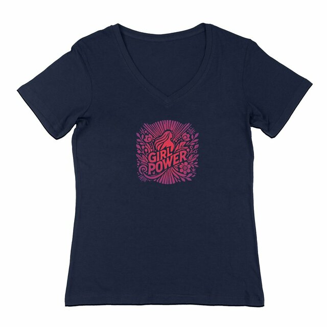 Image back T-shirt col V femme | T-shirt col V Girl Power 
