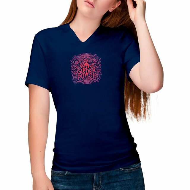 Image front T-shirt col V femme | T-shirt col V Girl Power 