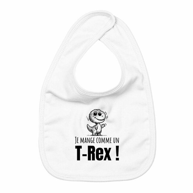 Image back Bavoir bébé durable en coton biologique. Je mange comme un T-Rex ! Imprimé en France