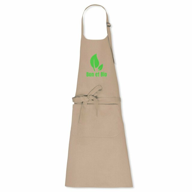 Image back Tablier de cuisine top qualité en coton biologique. Slogan original : Bon et Bio