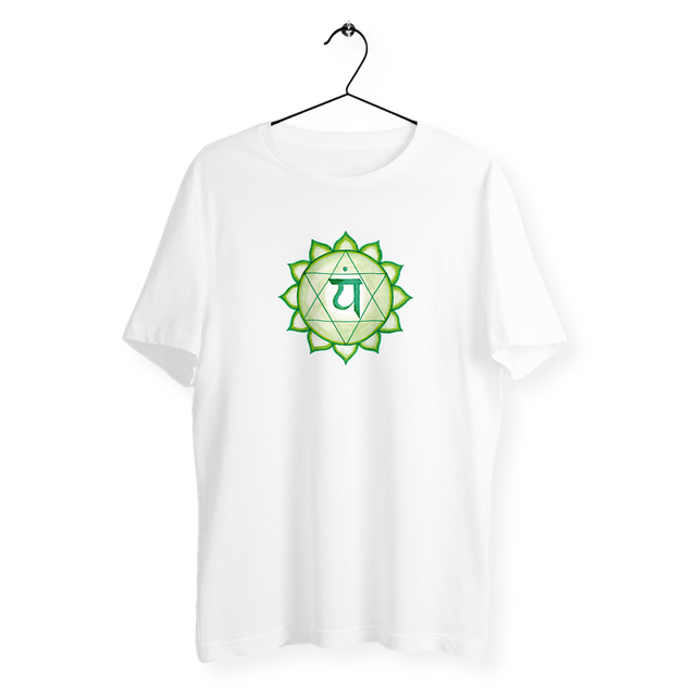 Image back T-shirt végan unisexe. Chakra du cœur imprimé. Dessin à la main.