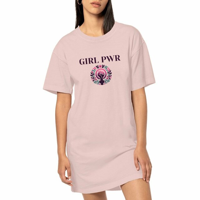 Image front Robe T-shirt Femme végan. Girl Power. 100% coton biologique