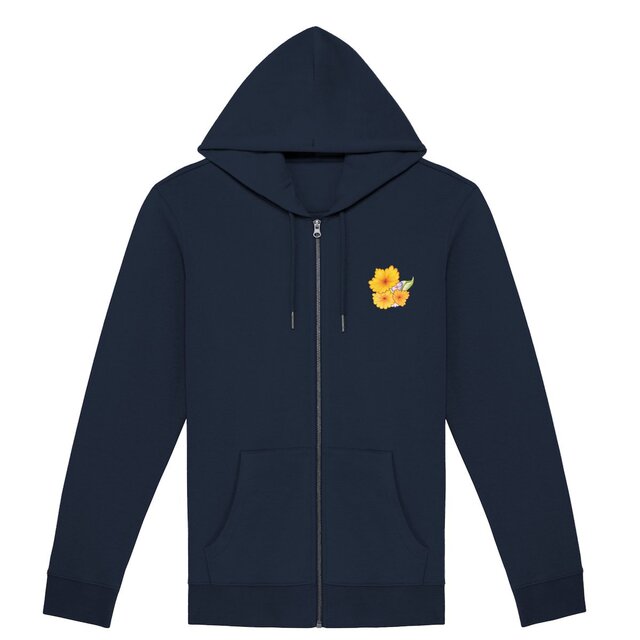 Image front Sweat à capuche zippé écoresponsable - Fleurs imprimées