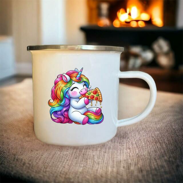 Image front Mug métal licorne. Cadeau enfant.