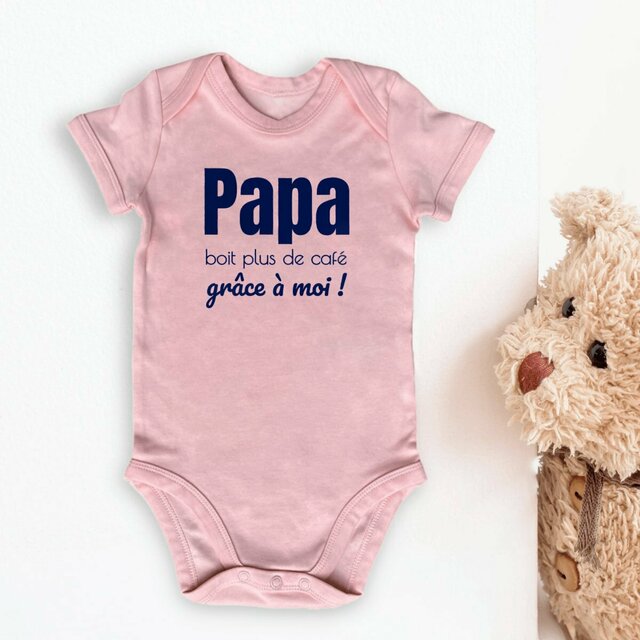 Image front Body coton bio pour bébé. 3 coloris. Papa boit plus de café grâce à moi !