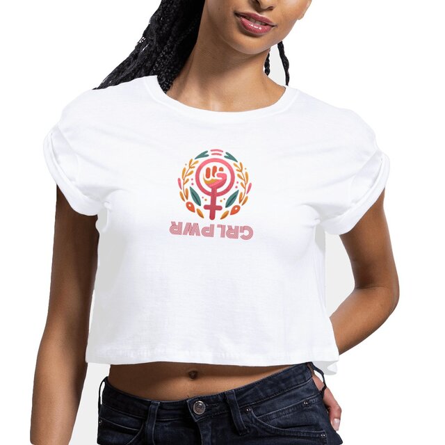 Image front Crop top Femme bio Girl Power. Crop top éthique et durable