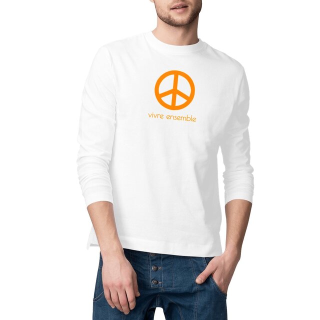 Image front T-shirt Homme militant manches longues. Vivre ensemble. 100% coton bio