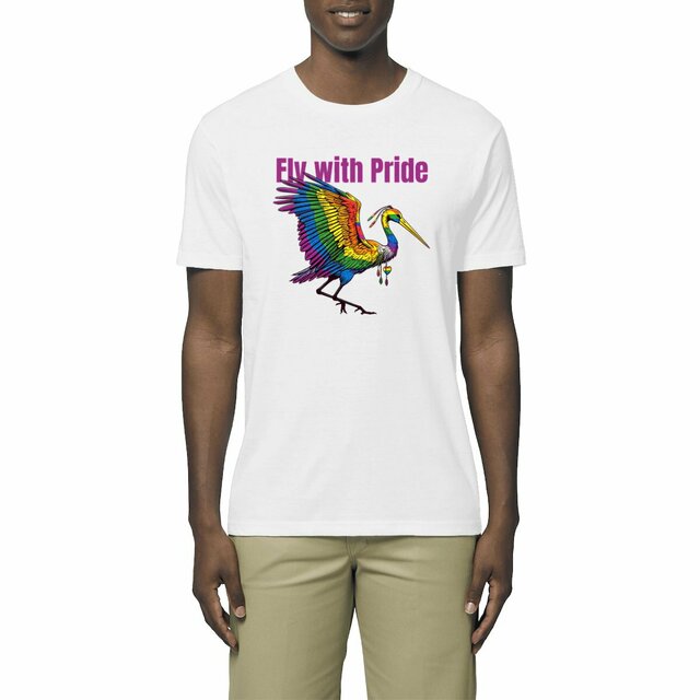 Image front T-shirt unisexe léger Fyl with Pride. T-shirt LGBTQIA. T-shirt imprimé oiseau