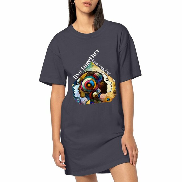 Image front Robe T-shirt Femme en coton bio. Live Together