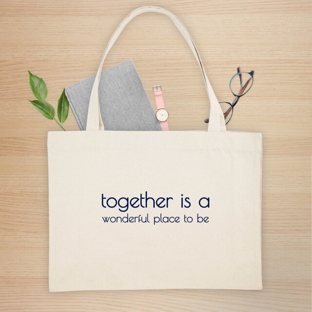 Image front Shopping bag écolo en coton et polyester recyclés - together is a wonderful place to be