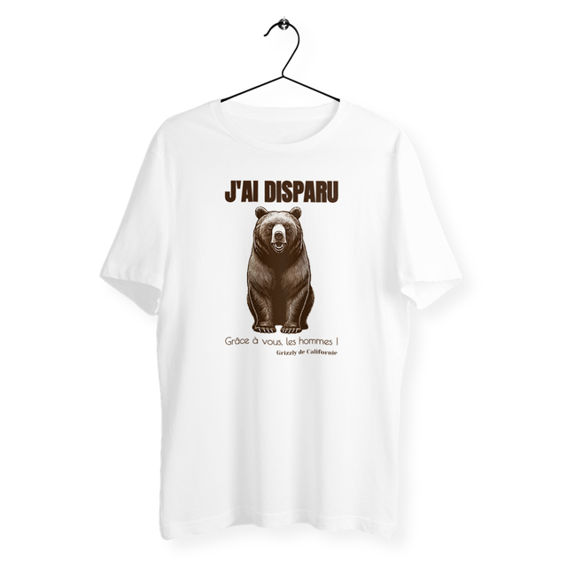 Image back T-shirt végan unisexe léger 100% coton biologique. J'ai disparu, grâce à vous les hommes !