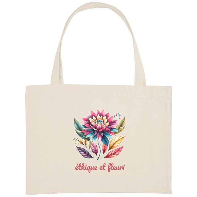 Image back Shopping bag 100% recyclé, sac de plage éthique et fleuri