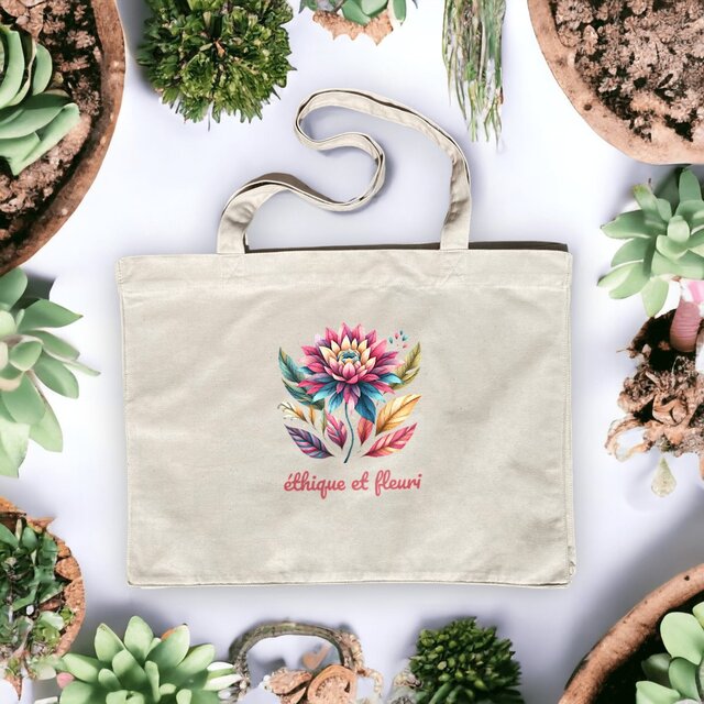 Image front Shopping bag 100% recyclé, sac de plage éthique et fleuri