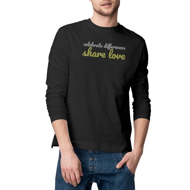 Image front T-shirt Homme manches longues coton bio - Celebrate differences, share love.