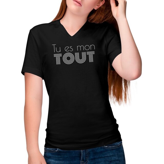 Image front T-shirt Femme Col V - Coton Bio - Tu es mon tout
