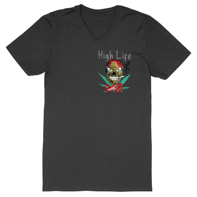 Image back Men's - HIGH LIFE - V-Neck T-Shirt - Ak-47 Bud Skull