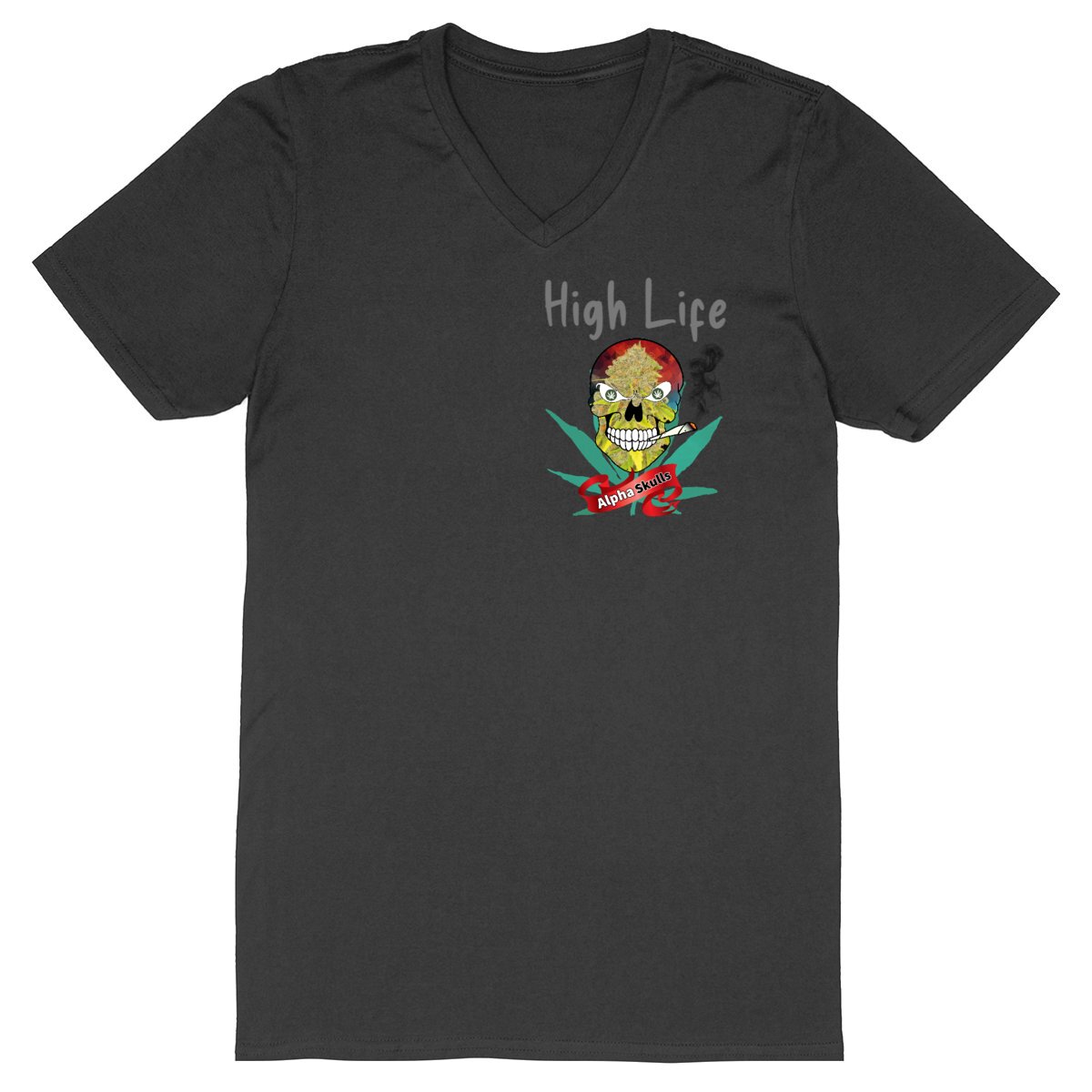 Image back Men's - HIGH LIFE - V-Neck T-Shirt - Pineapple Express Skull