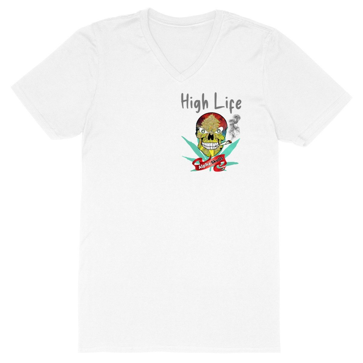 Image front Men's - HIGH LIFE - V-Neck T-Shirt - Pineapple Express Skull