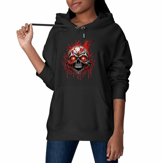 Image front Black Hoodies with Skulls Blood and Fire 45