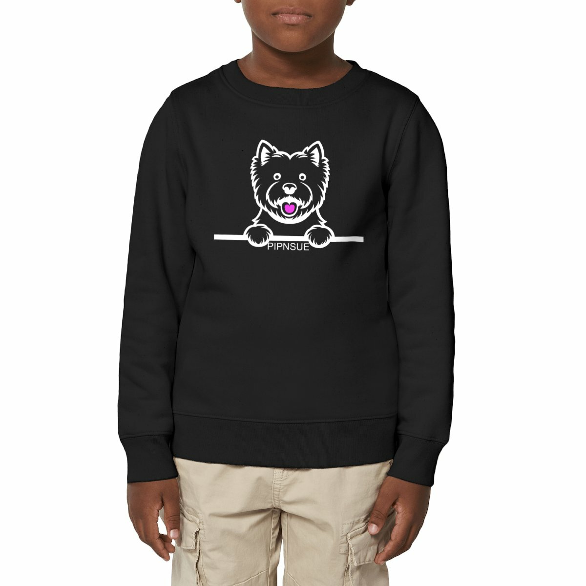 PIPNSUE Kids WESTIE CREW SWEATSHIRT White AND Pink Print