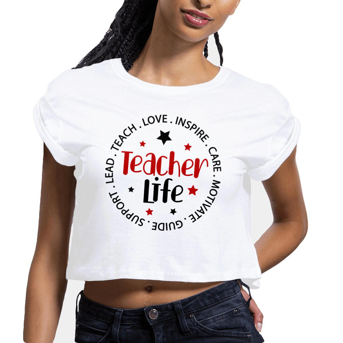 Image front Teacher Life Crop Top 100% organic cotton