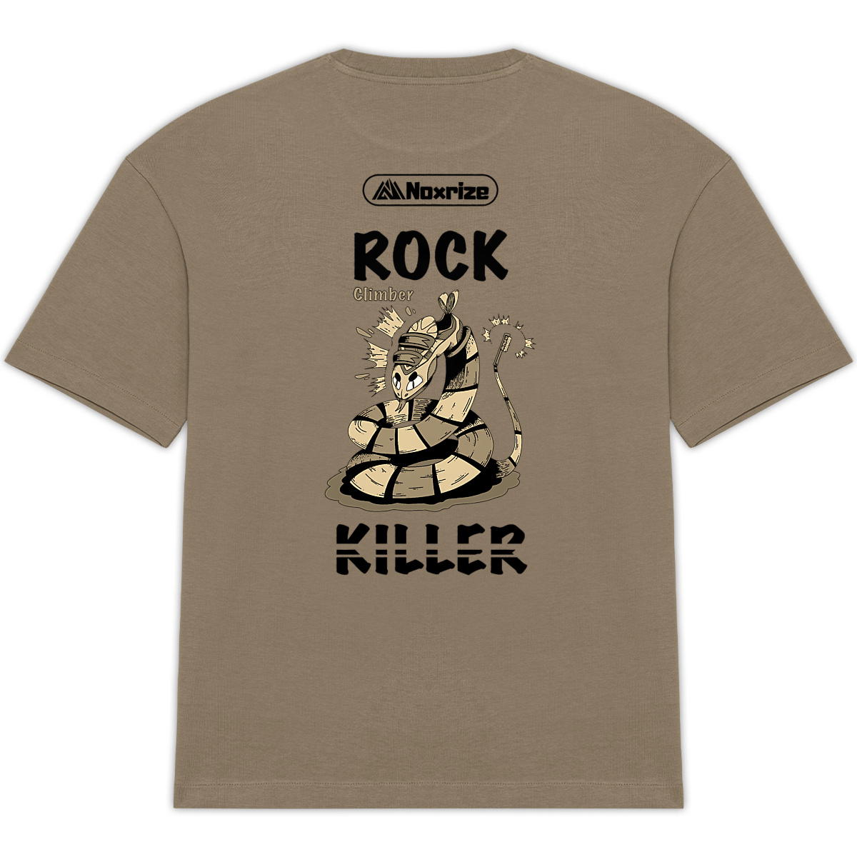 Image back T-shirt oversized unisexe « Rock killer » taupe impression dos (Noxrize escalade)