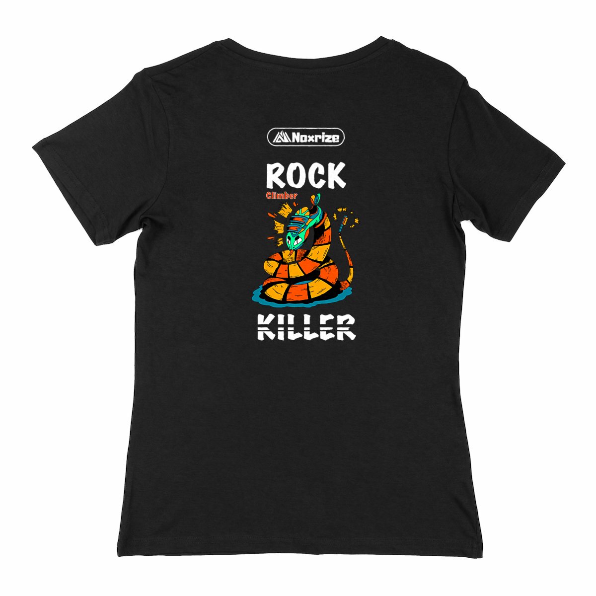 Image back T-shirt femme col V « Rock killer » noir (Noxrize escalade)