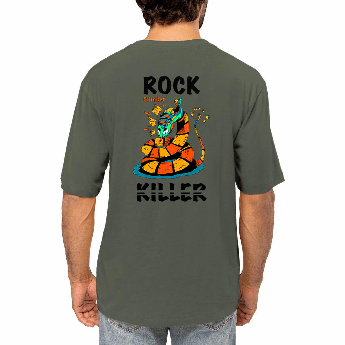 Image front T-shirt oversized unisexe « Rock killer » kaki (Noxrize escalade)