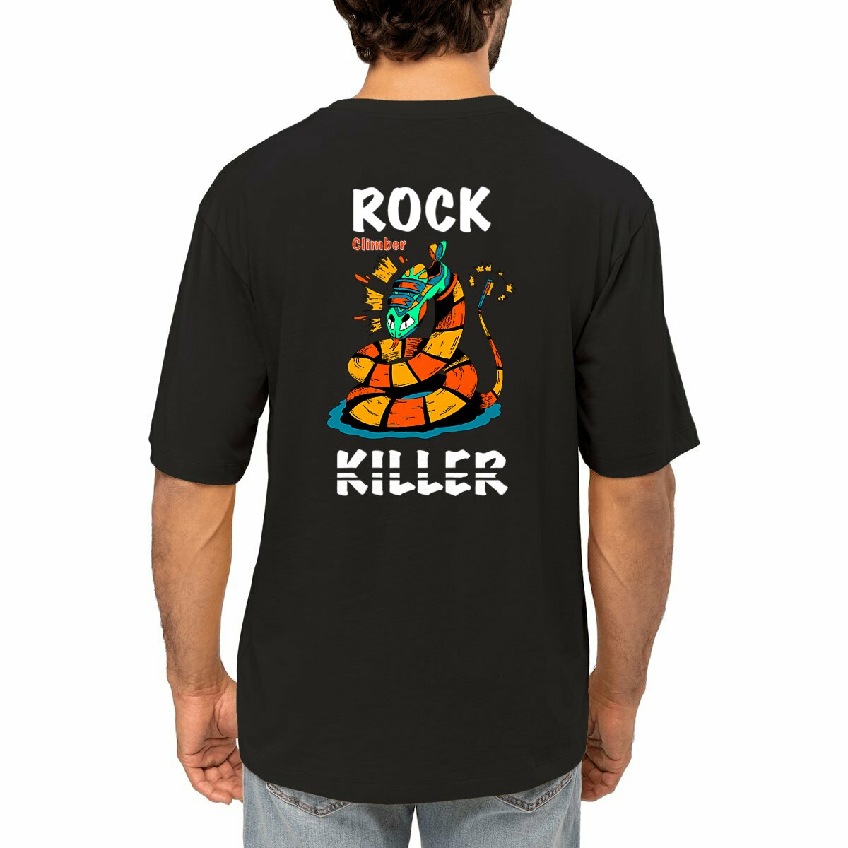 Image front  T-shirt oversized unisexe « Rock killer » noir (Noxrize escalade)
