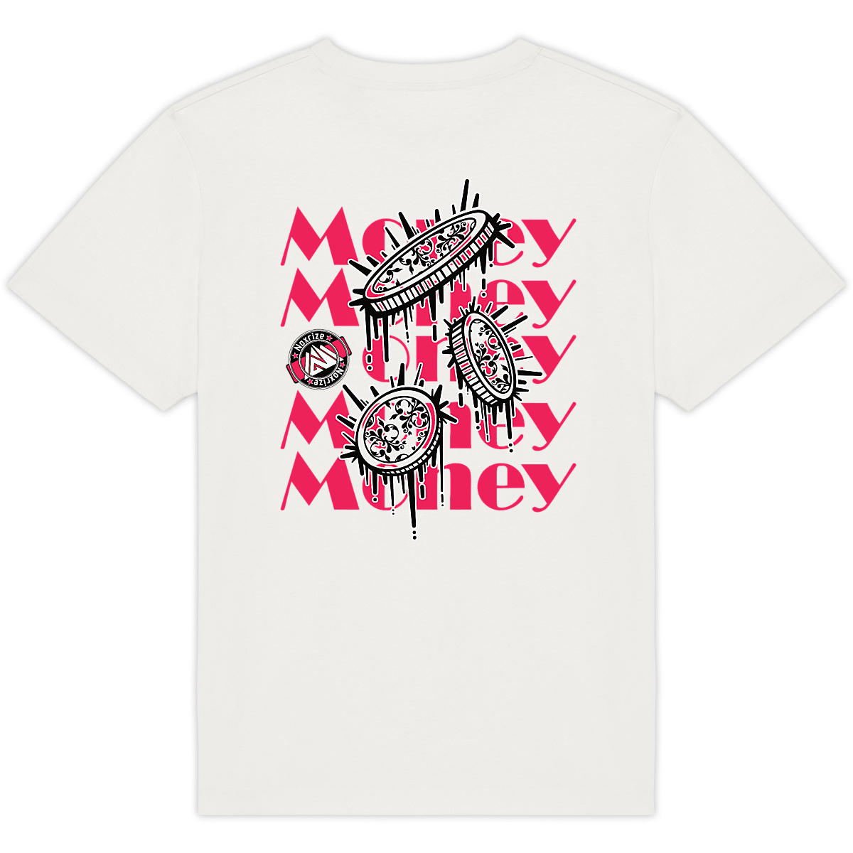 Image back T-shirt oversized unisexe « Raining coins » blanc design rose (Noxrize)