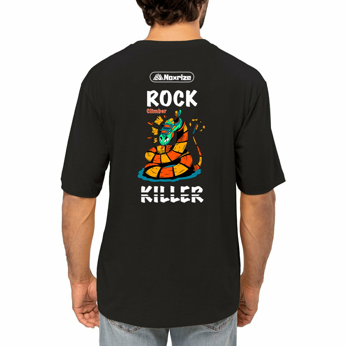 Image front T-shirt oversized unisexe « Rock killer » noir impression dos (Noxrize escalade)