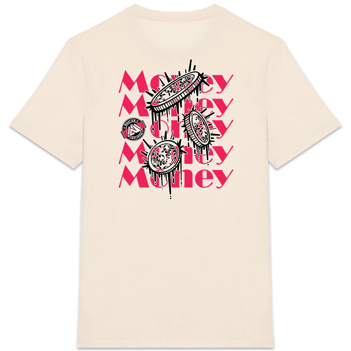 Image back T-shirt épais unisexe « Raining coins » beige design rose (Noxrize)