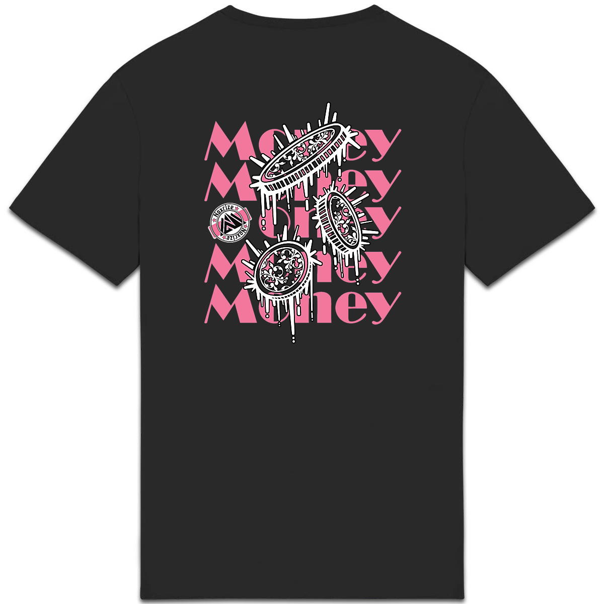 Image back T-shirt épais unisexe « Raining coins » noir design rose (Noxrize)