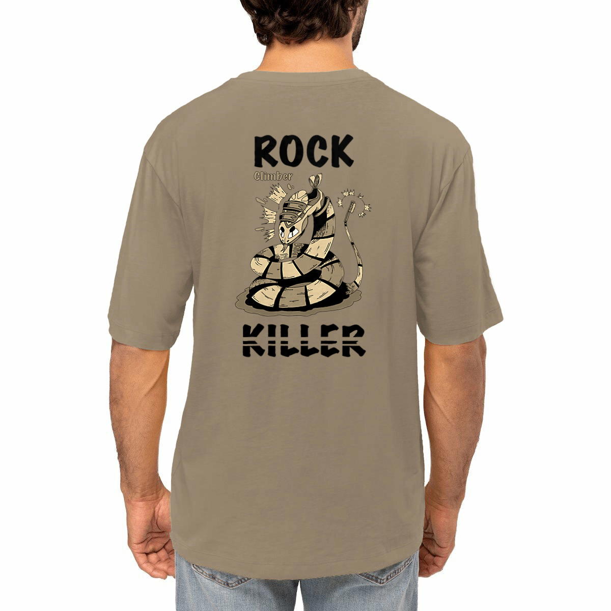 Image front T-shirt oversized unisexe « Rock killer » taupe (Noxrize escalade)
