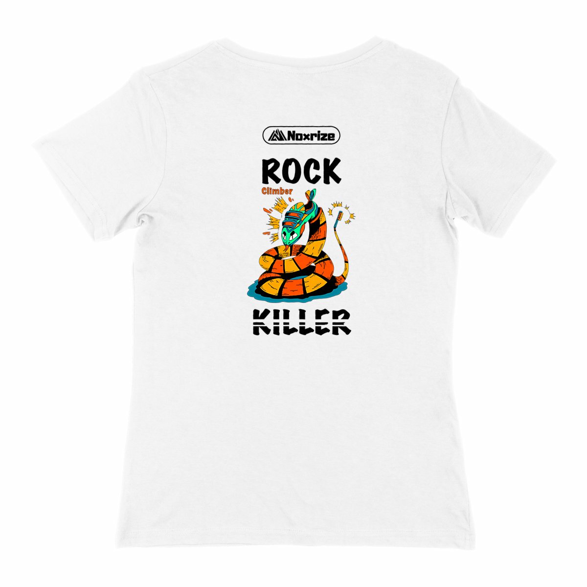 Image back T-shirt femme col V « Rock killer » blanc (Noxrize escalade)