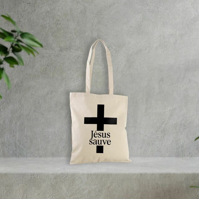 Tote bag chrétien épais - croix Jésus sauve